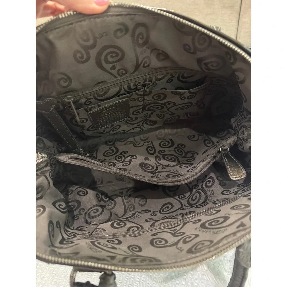 Brighton Leather Satchel Bag‎ Womens Large Metallic Charcoal Excellent Mandala